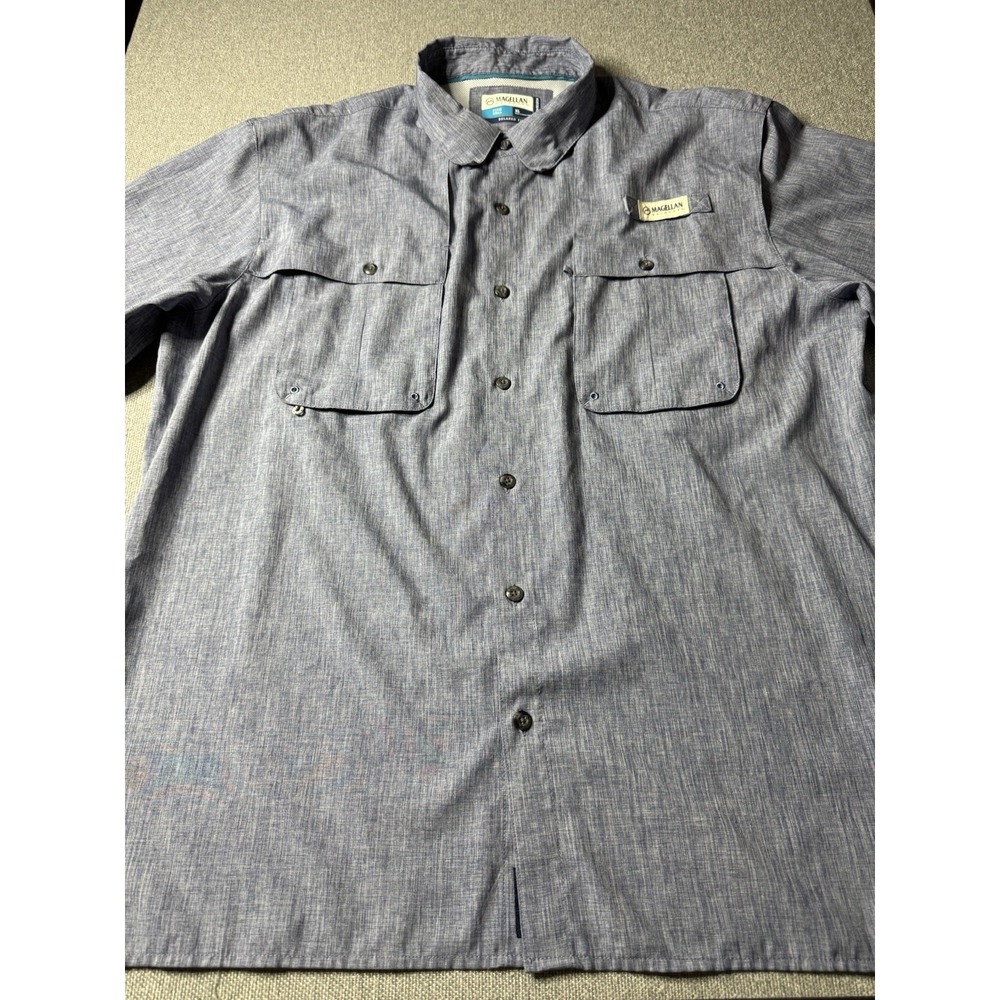 Magellan Fish Gear Shirt Mens XL Blue Fishing Button Up Vented Moisture Wicking - Picture 2 of 16